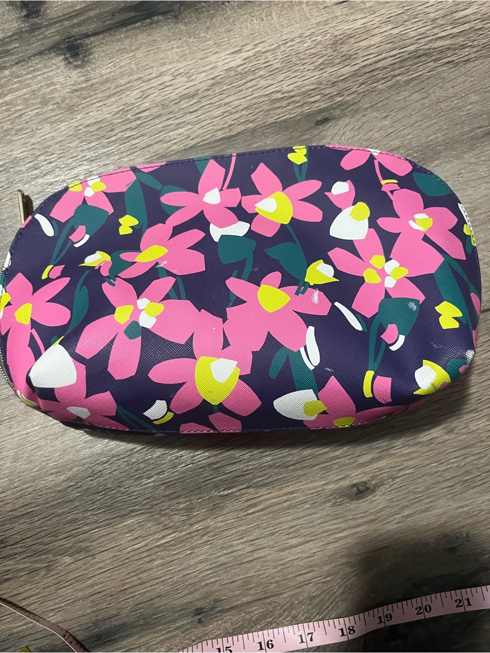 Trina Turk Purple Floral Cosmetic Pouch with Pink, Yellow & Green Accents